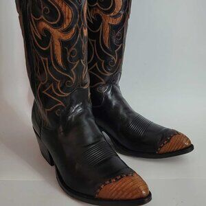 Dan Post Lizard Leather Inlay Wingtip Western Vintage Cowboy Boots Men's 9.5 D